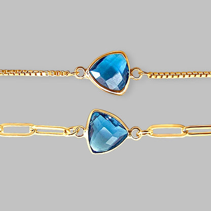 Blue Topaz Birthstone Paperclip Bracelet