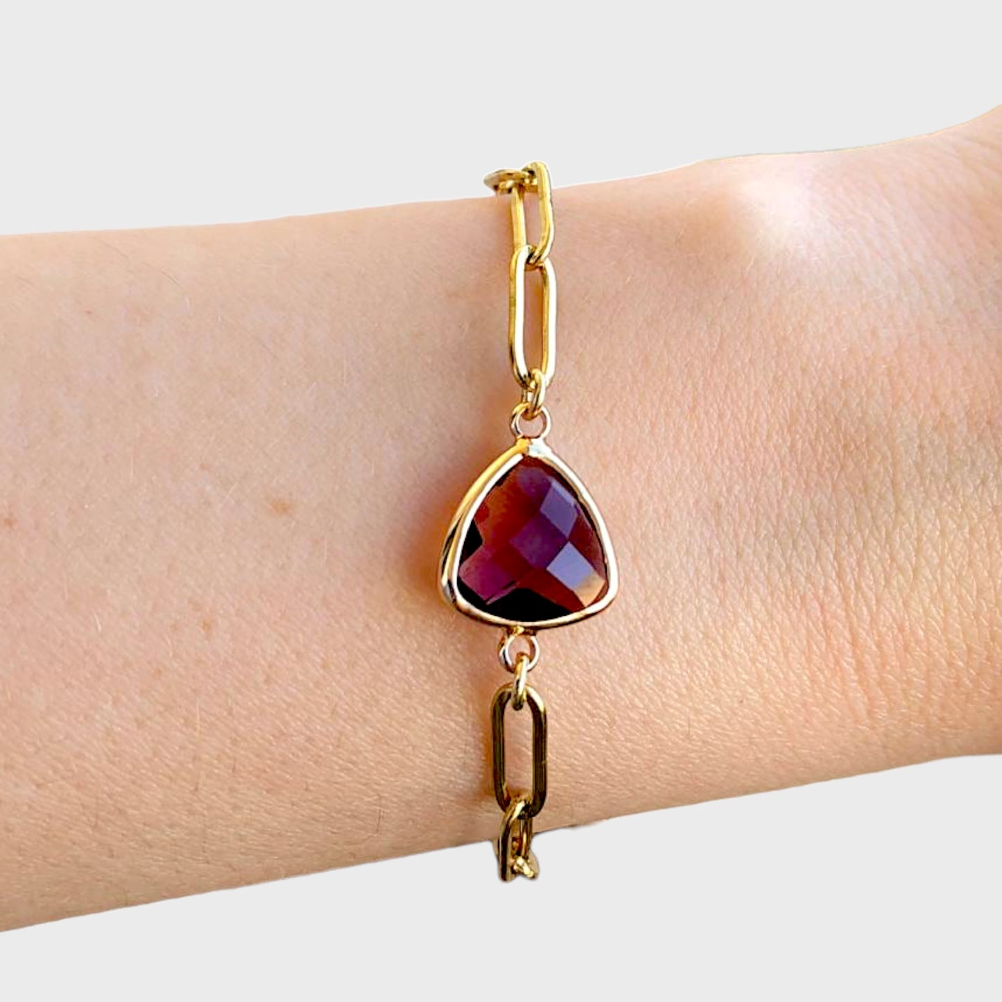 Garnet Birthstone Paperclip Bracelet