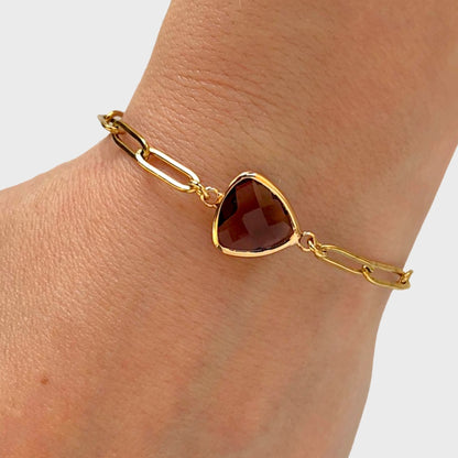 Garnet Birthstone Paperclip Bracelet