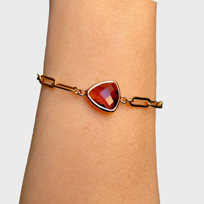 Garnet Birthstone Paperclip Bracelet