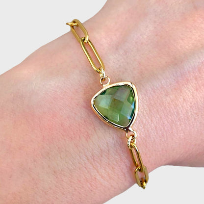 Peridot Birthstone Paperclip Bracelet