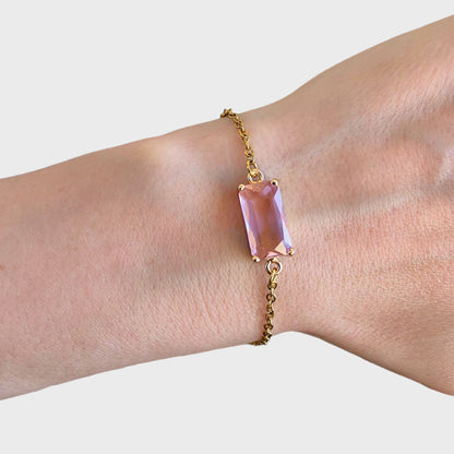 Rose Quartz Gold Cable Bracelet