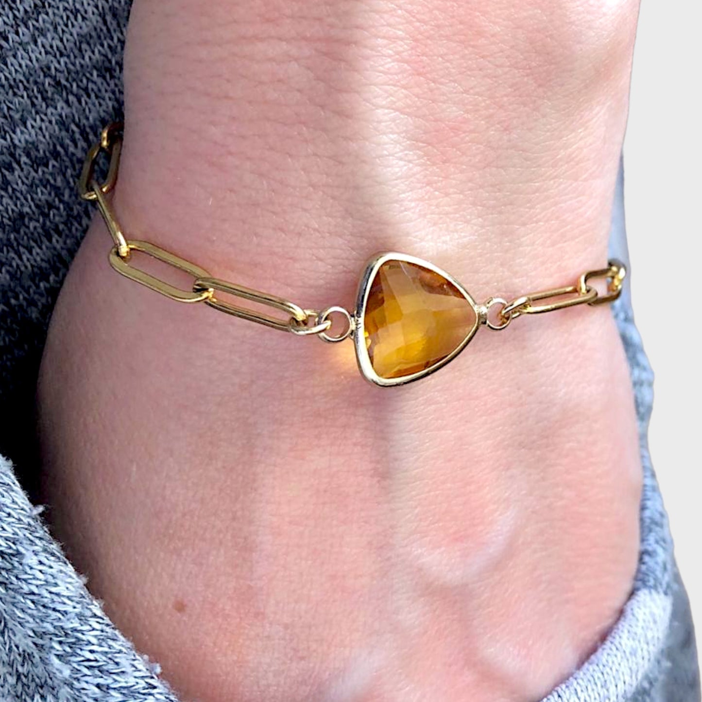 Citrine Birthstone Paperclip Bracelet