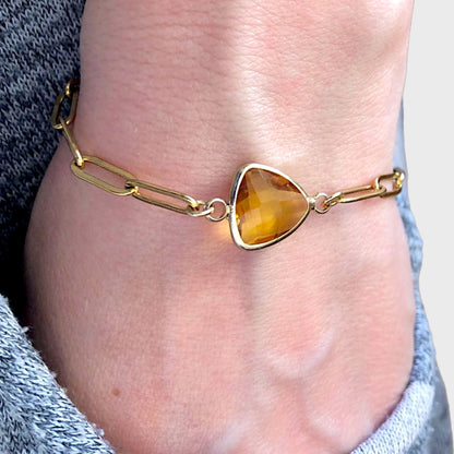 Citrine Birthstone Paperclip Bracelet