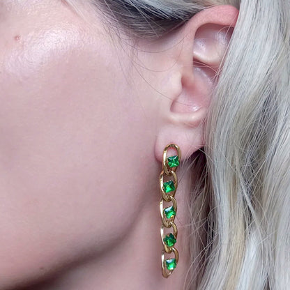 18K Emerald Cuban Link Chain Earrings