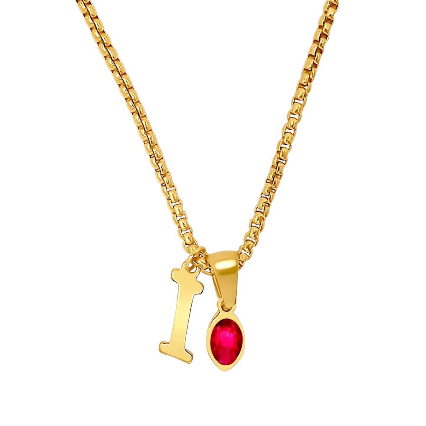 Ruby Birthstone Initial Charm Necklace